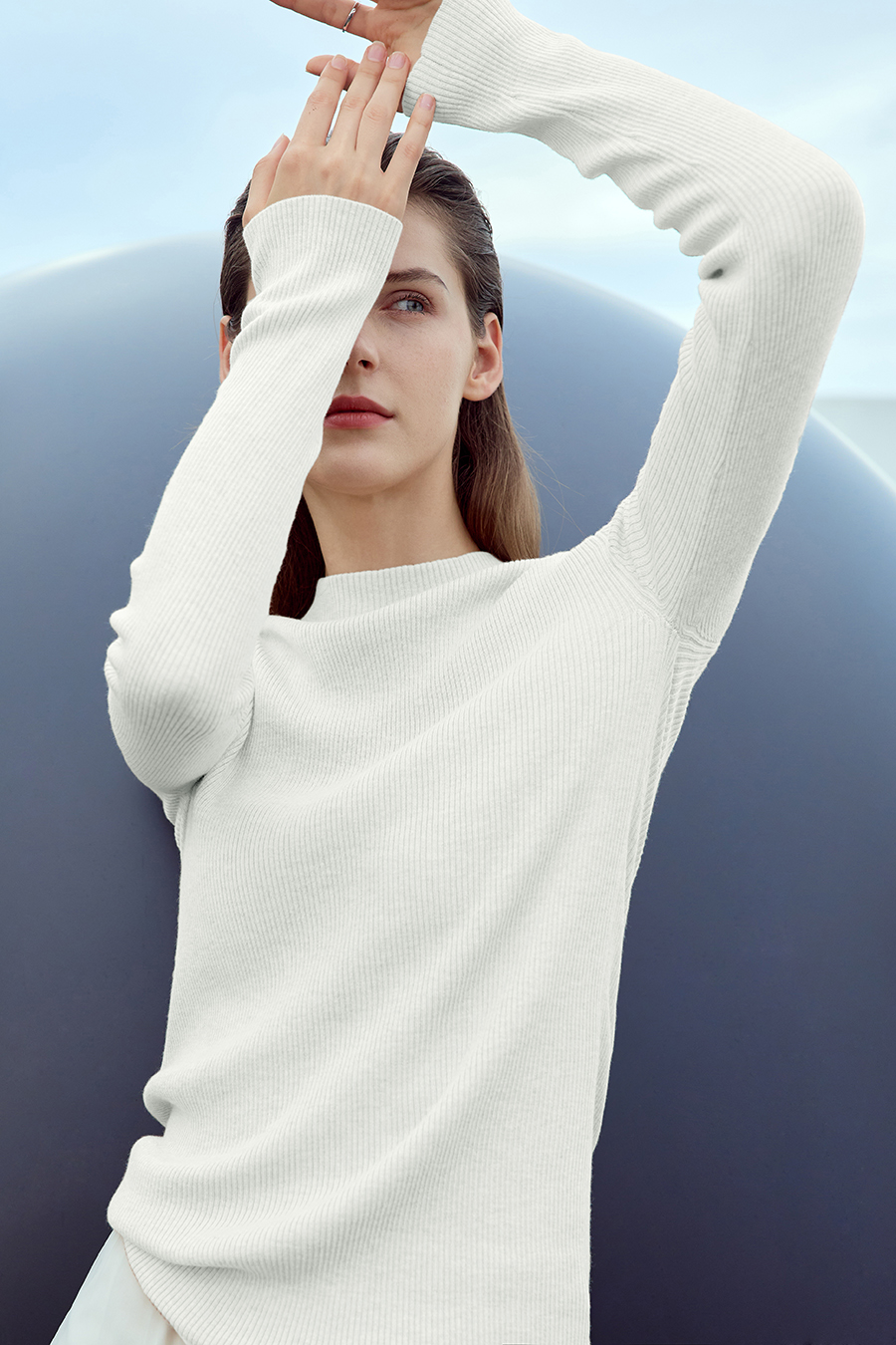 Mock Neck Ribbed Knit Sweater|AMII