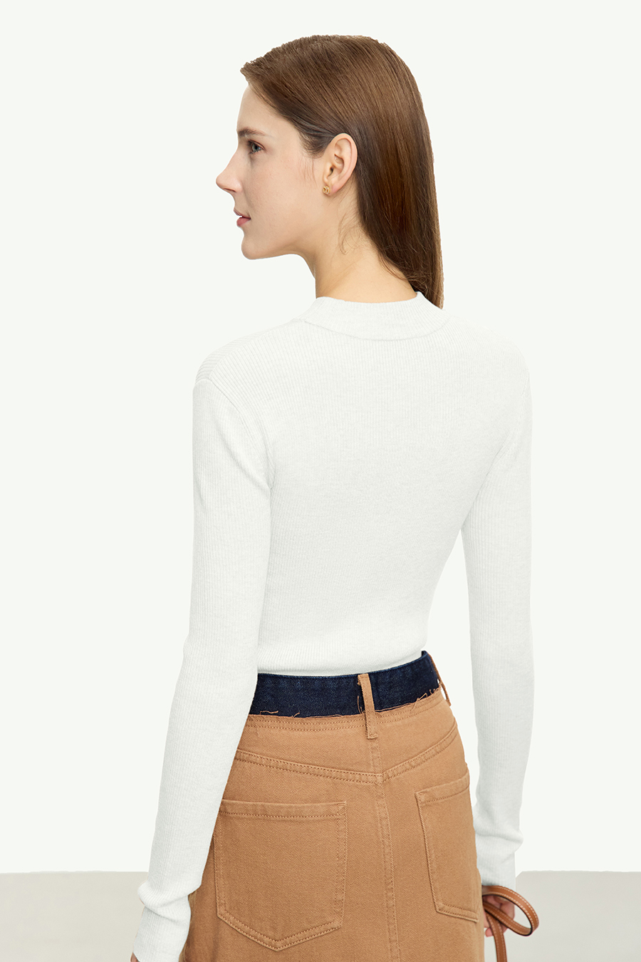 Mock Neck Ribbed Knit Sweater|AMII