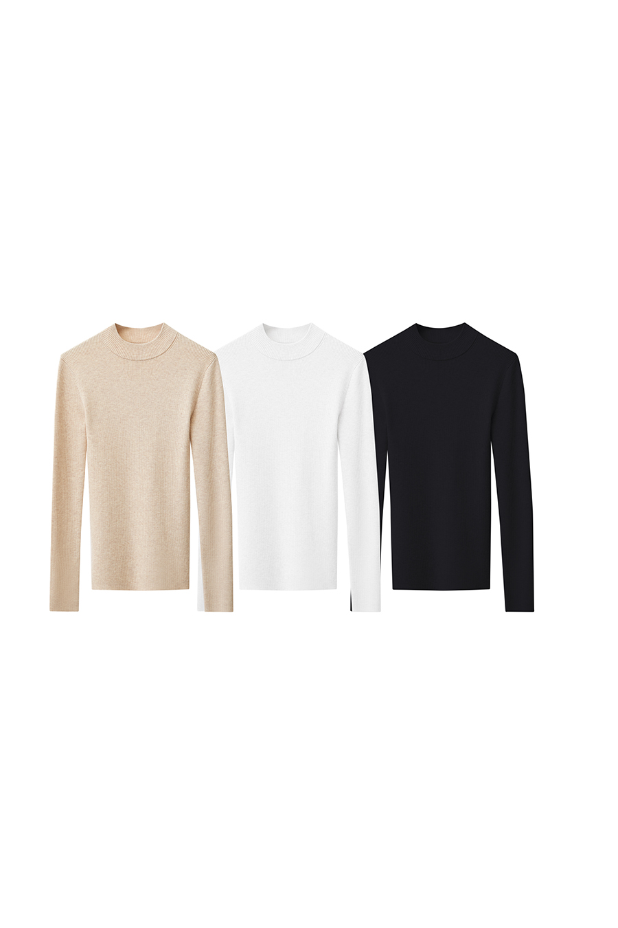 Mock Neck Ribbed Knit Sweater|AMII