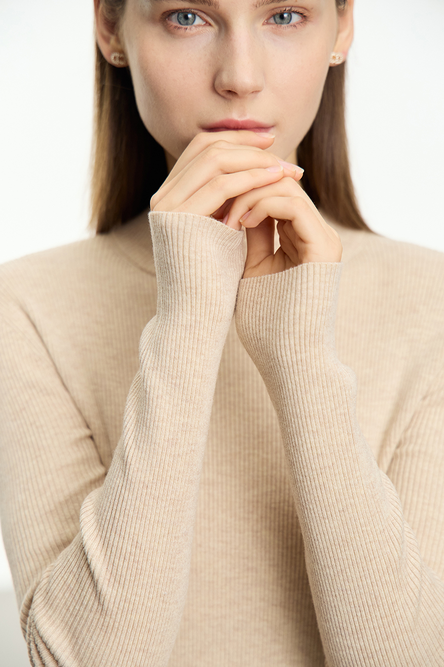 Mock Neck Ribbed Knit Sweater|AMII