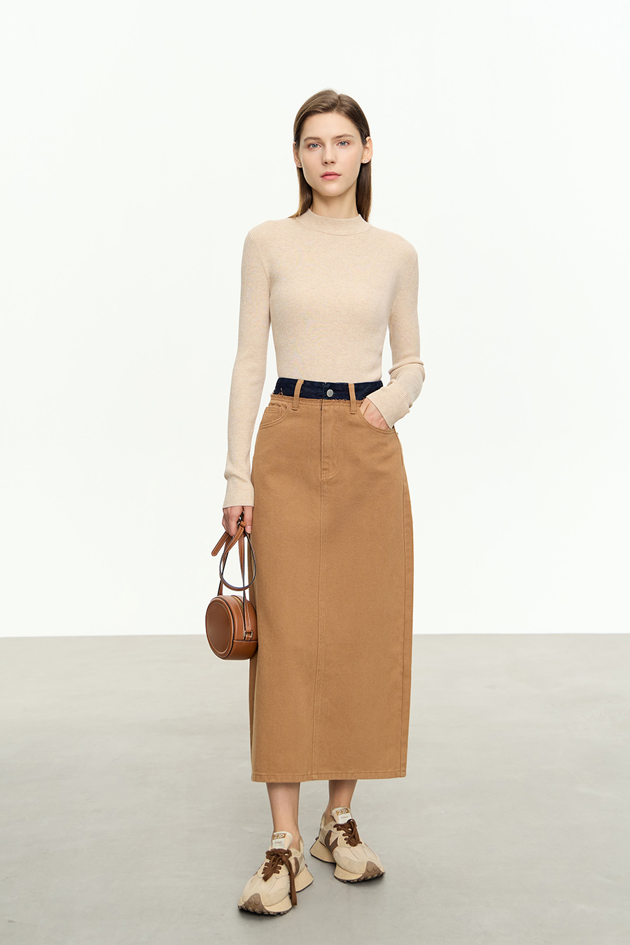 Mock Neck Ribbed Knit Sweater|AMII