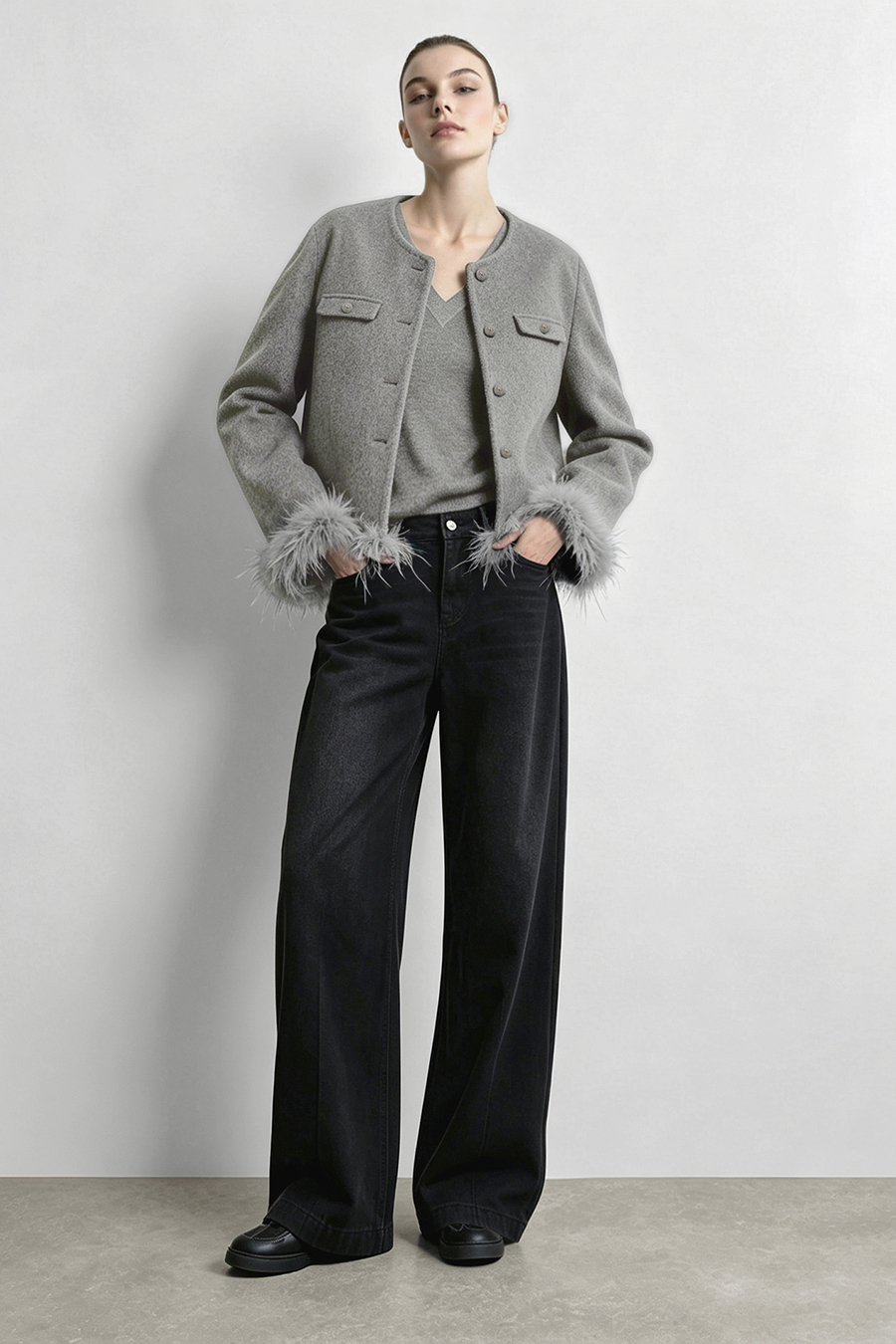 Tweed-Style Double-Faced All-Wool Fabric|AMII