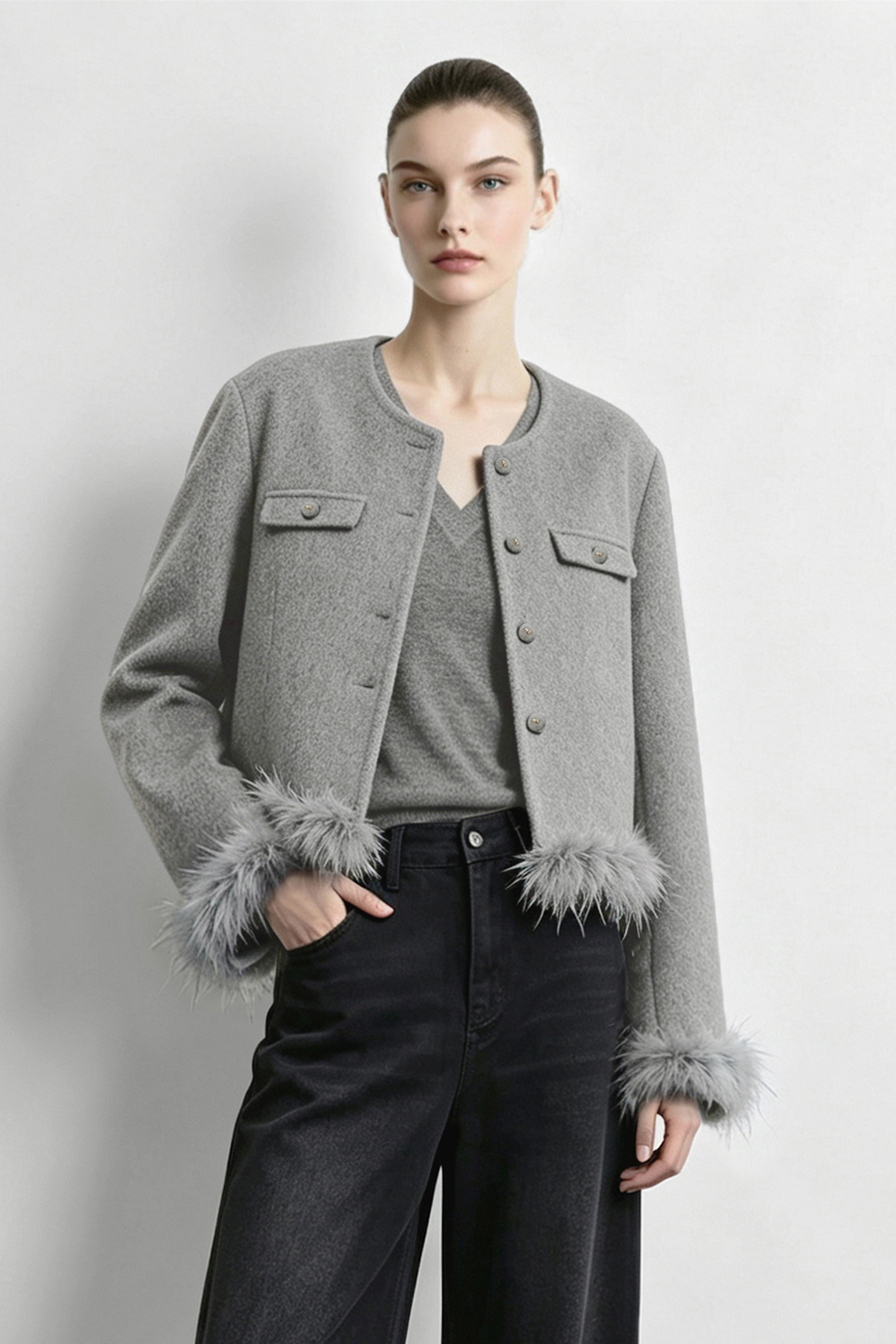 Tweed-Style Double-Faced All-Wool Fabric|AMII