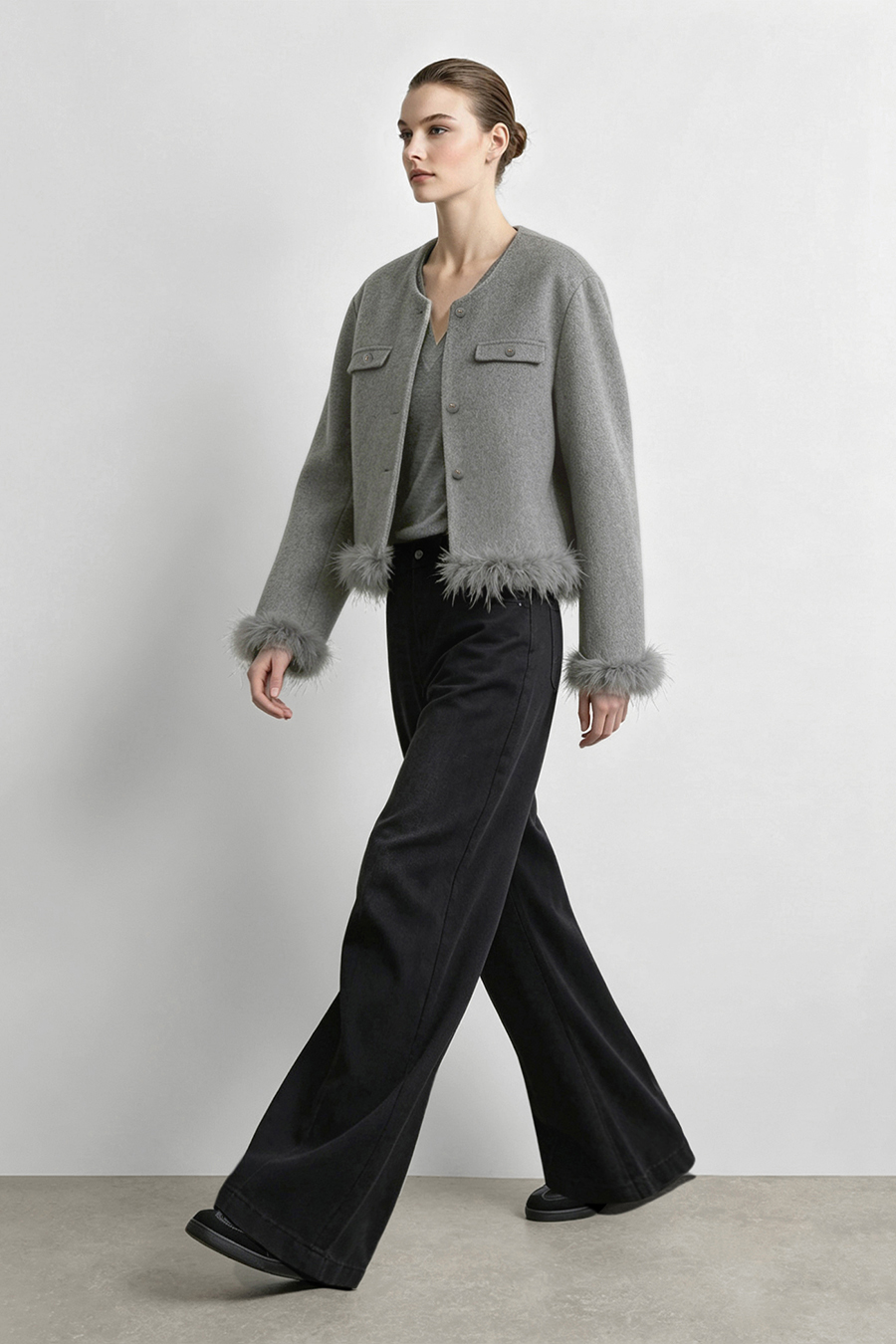 Tweed-Style Double-Faced All-Wool Fabric|AMII