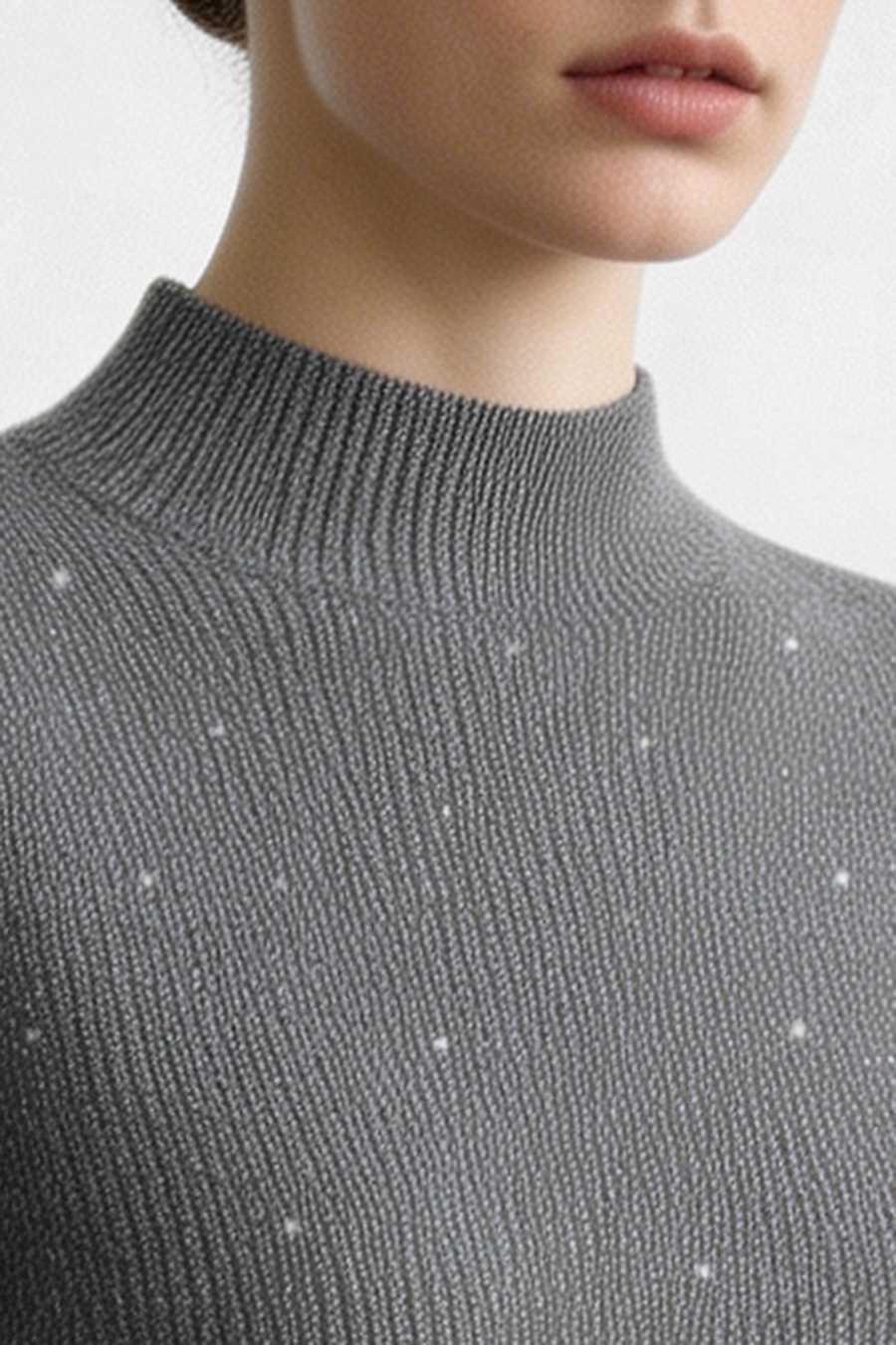 Mock Neck Sequin Yarn Sweater|AMII