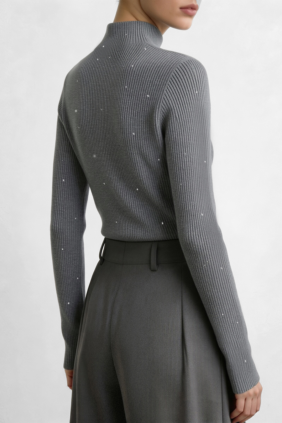 Mock Neck Sequin Yarn Sweater|AMII