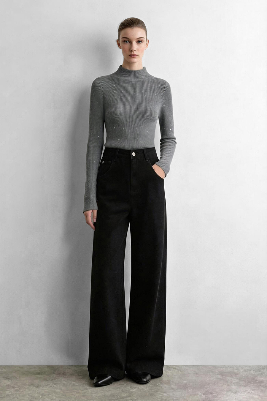 Mock Neck Sequin Yarn Sweater|AMII