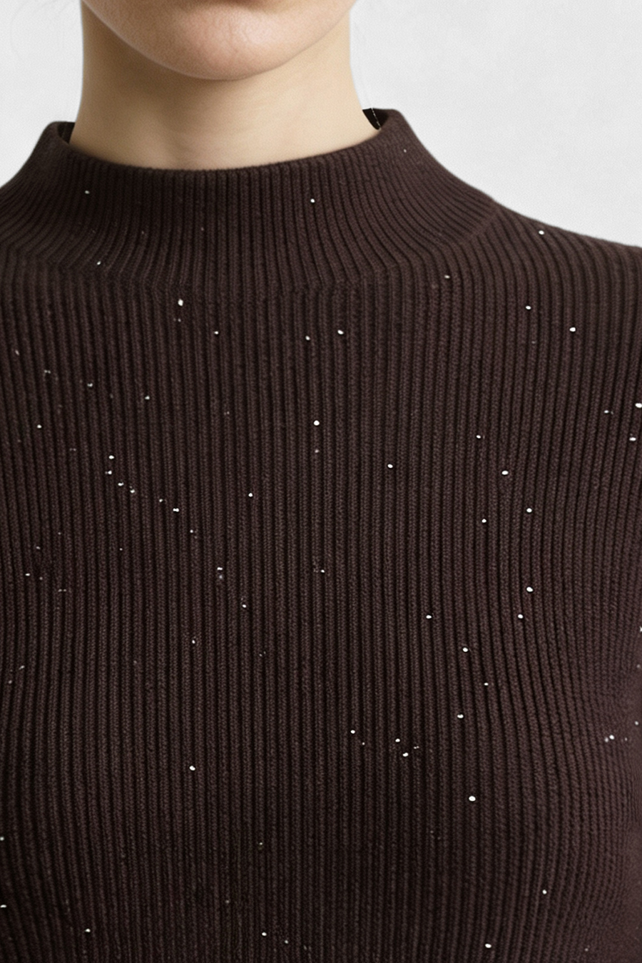 Mock Neck Sequin Yarn Sweater|AMII