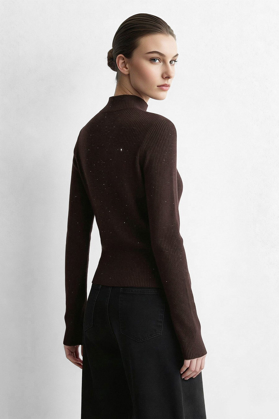 Mock Neck Sequin Yarn Sweater|AMII