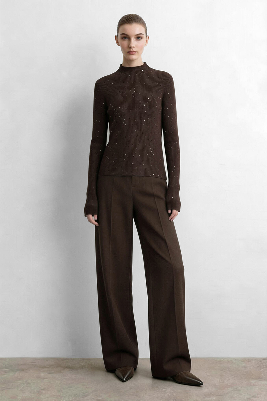 Mock Neck Sequin Yarn Sweater|AMII