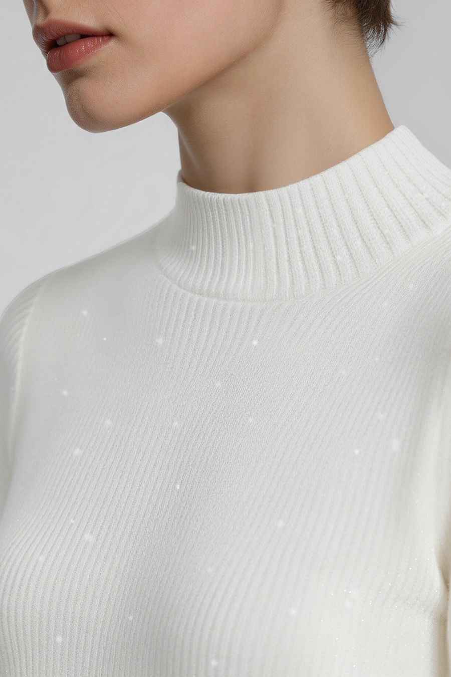 Mock Neck Sequin Yarn Sweater|AMII