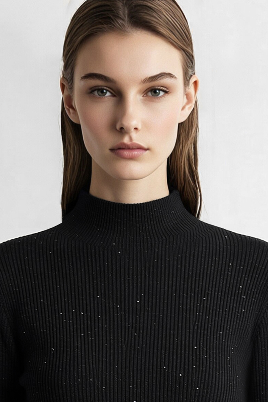 Mock Neck Sequin Yarn Sweater|AMII