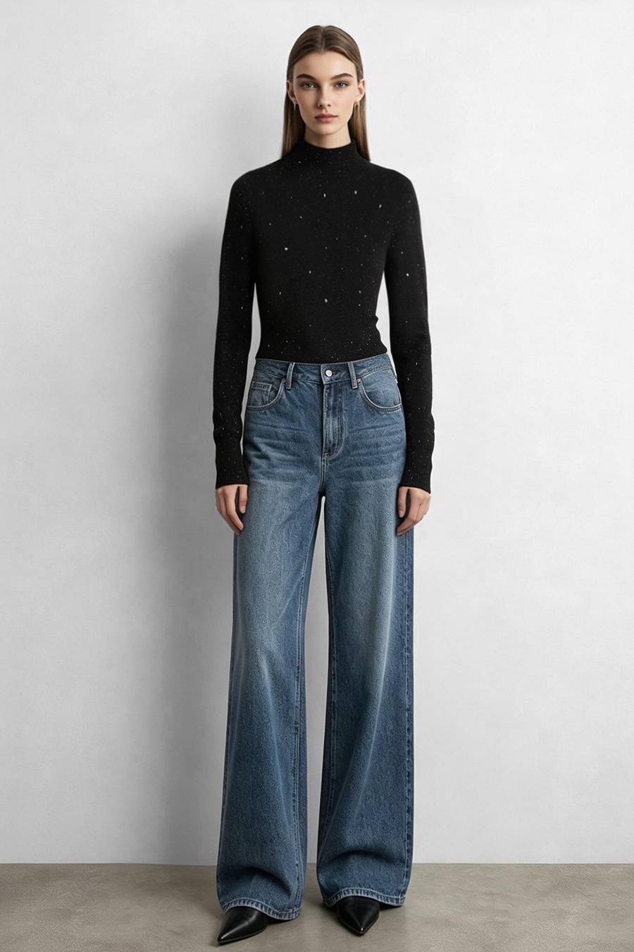 Mock Neck Sequin Yarn Sweater|AMII