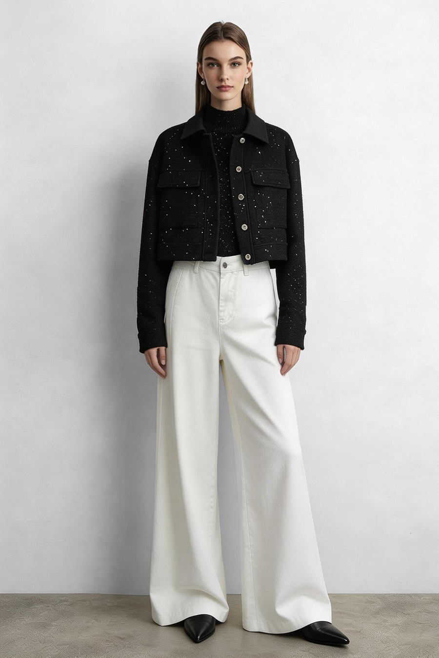 Mock Neck Sequin Yarn Sweater|AMII