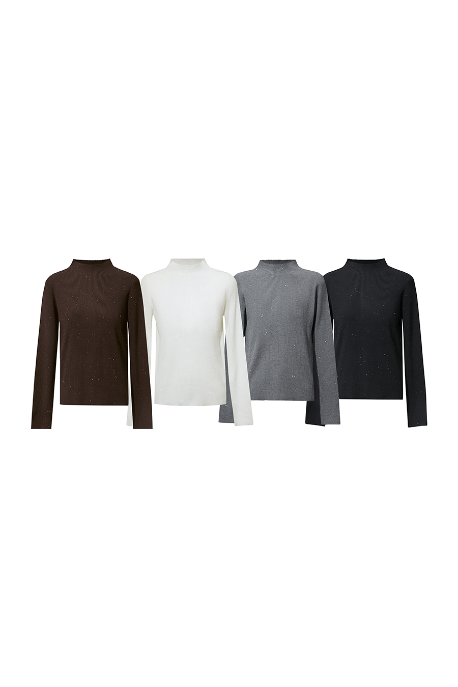 Mock Neck Sequin Yarn Sweater|AMII