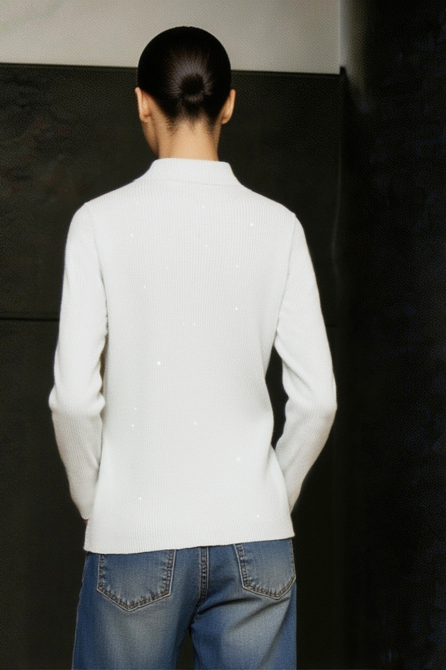 Mock Neck Sequin Yarn Sweater|AMII