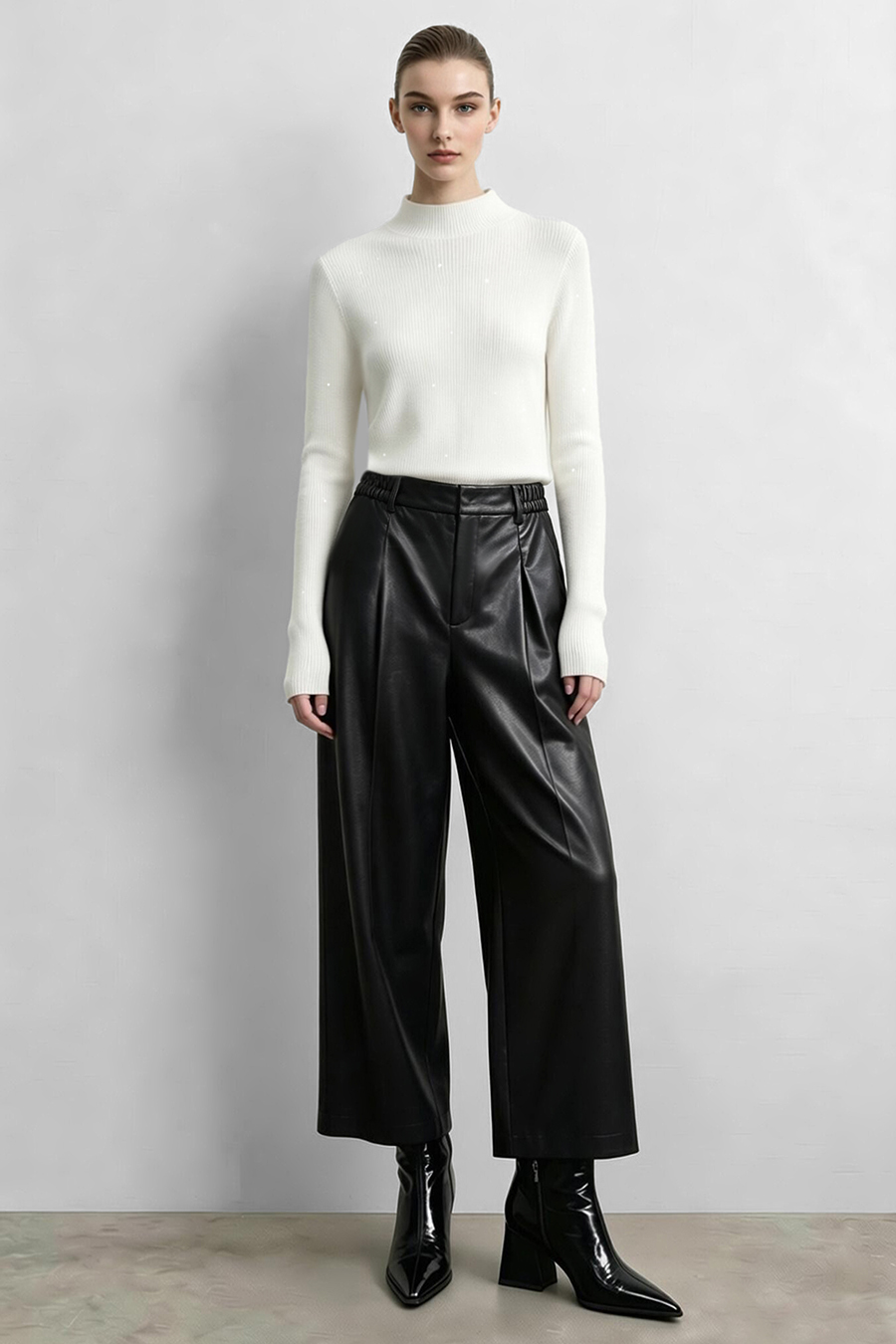 Mock Neck Sequin Yarn Sweater|AMII