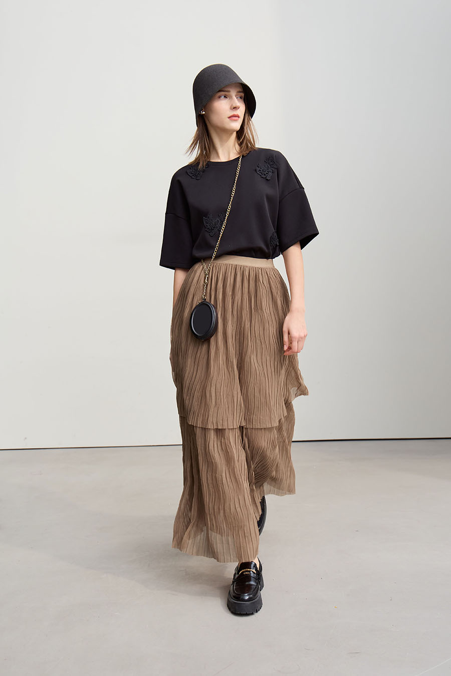 Pleated Tulle Midi Skirt|AMII-AMII.com