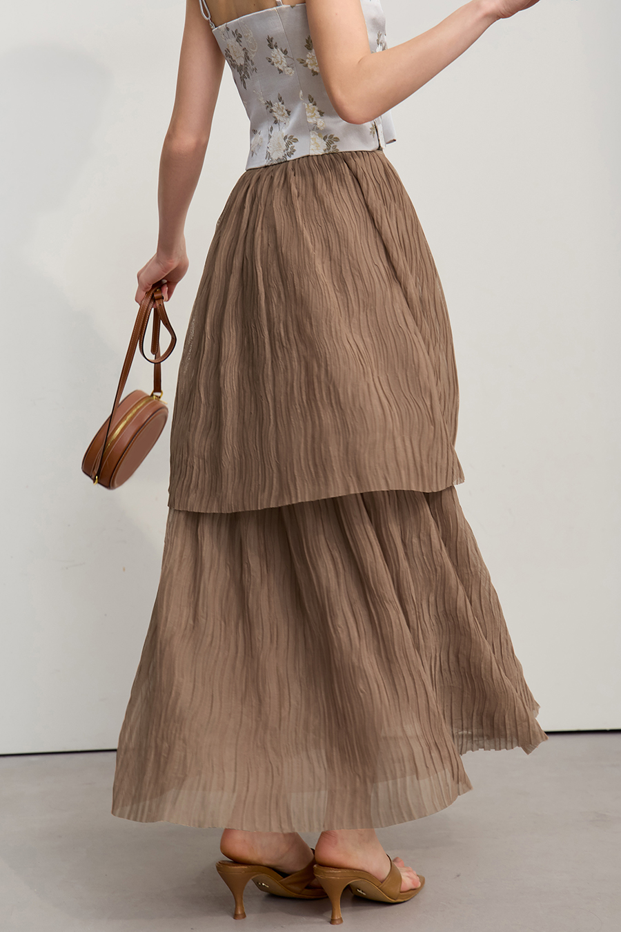 Pleated Tulle Midi Skirt|AMII-AMII.com