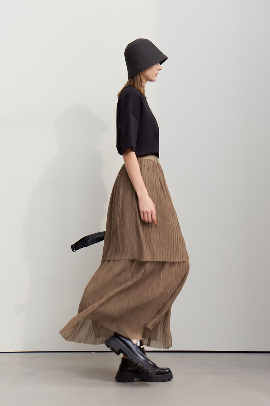 Pleated Tulle Midi Skirt|AMII-AMII.com