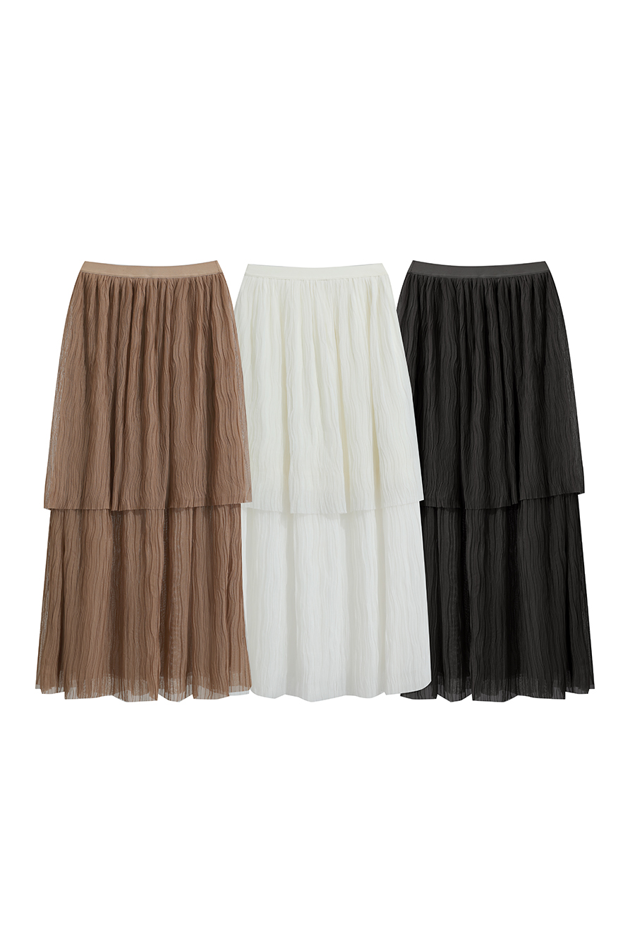 Pleated Tulle Midi Skirt|AMII-AMII.com