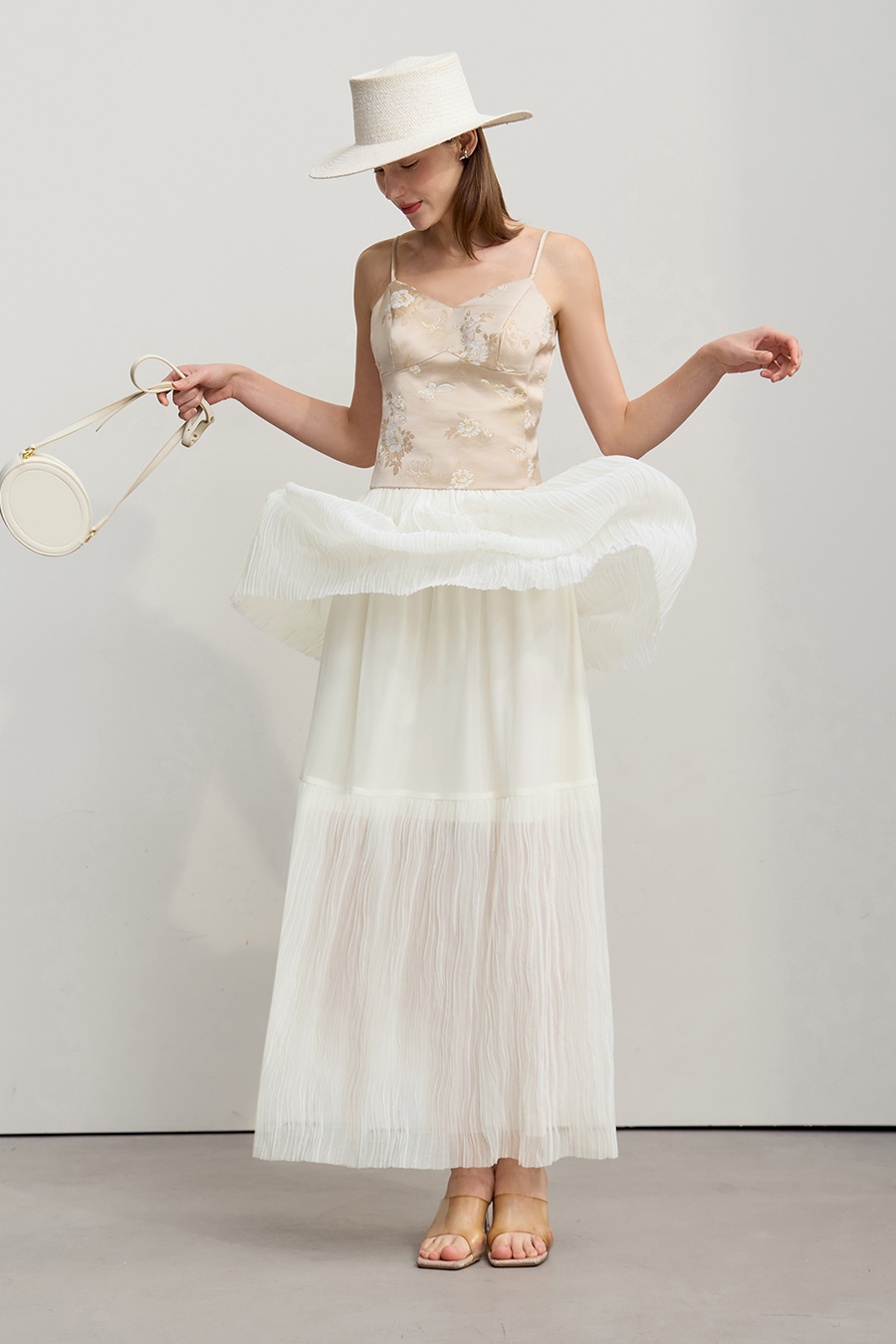 Pleated Tulle Midi Skirt|AMII-AMII.com