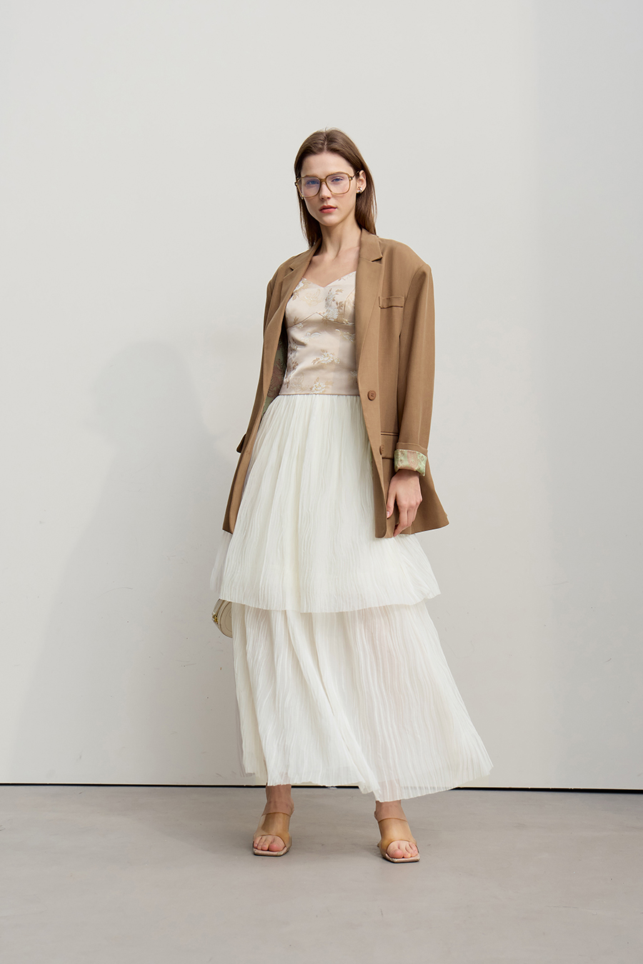 Pleated Tulle Midi Skirt|AMII-AMII.com
