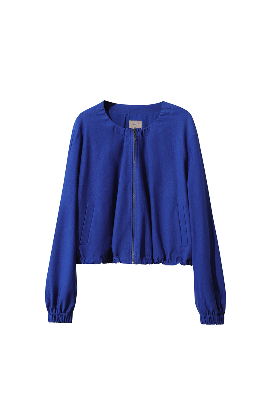 Crew Neck Cropped Zip-Up Jacket
