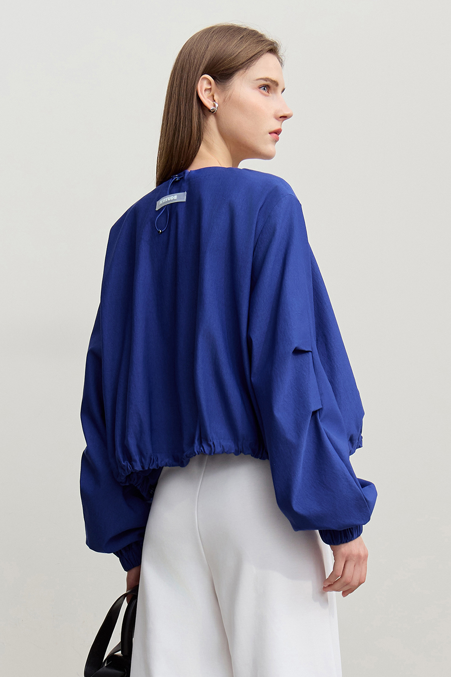 Crew Neck Cropped Zip-Up Jacket