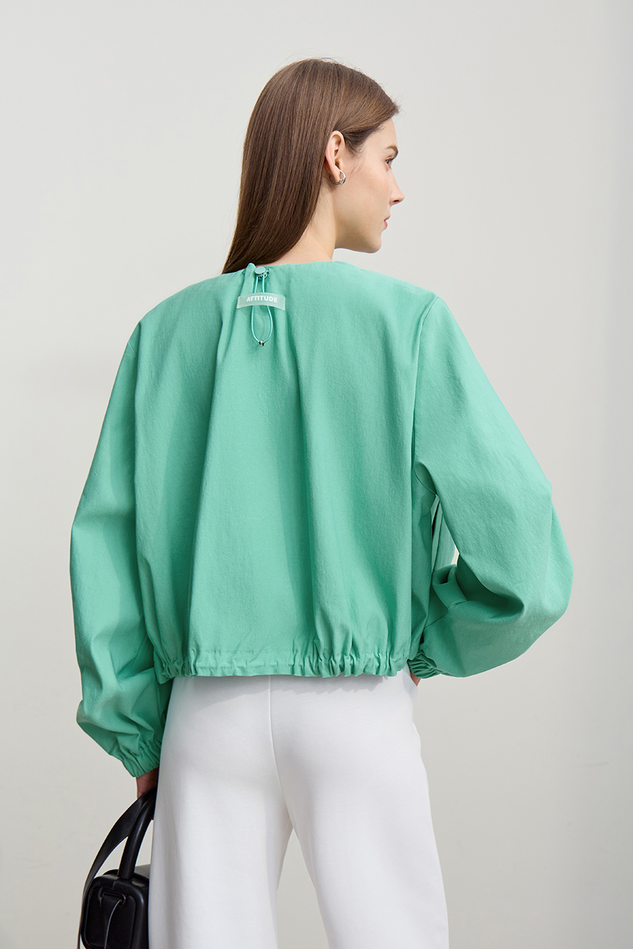 Crew Neck Cropped Zip-Up Jacket