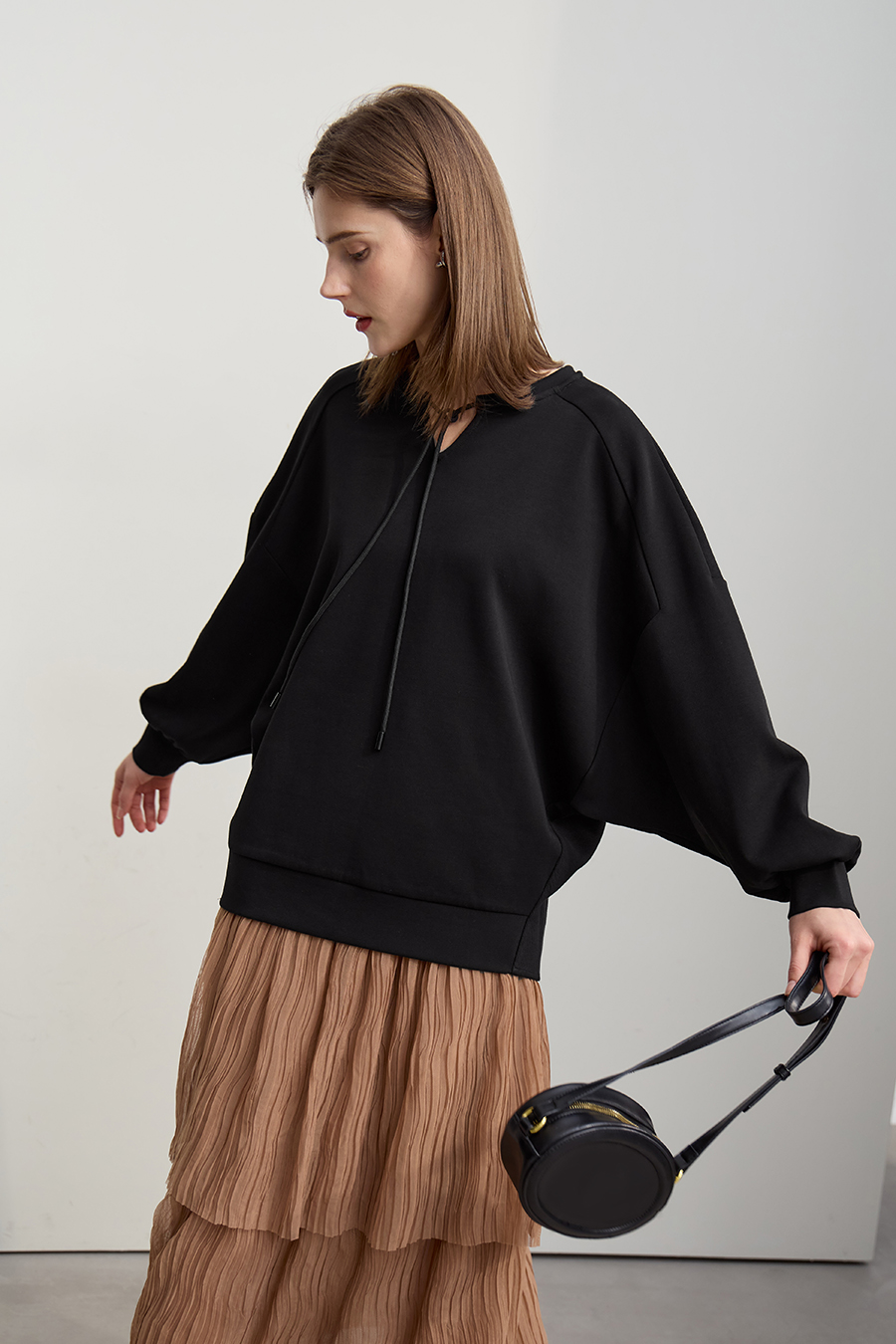 Mixed Fabric Patchwork Drawstring Hoodie|AMII-AMII.com