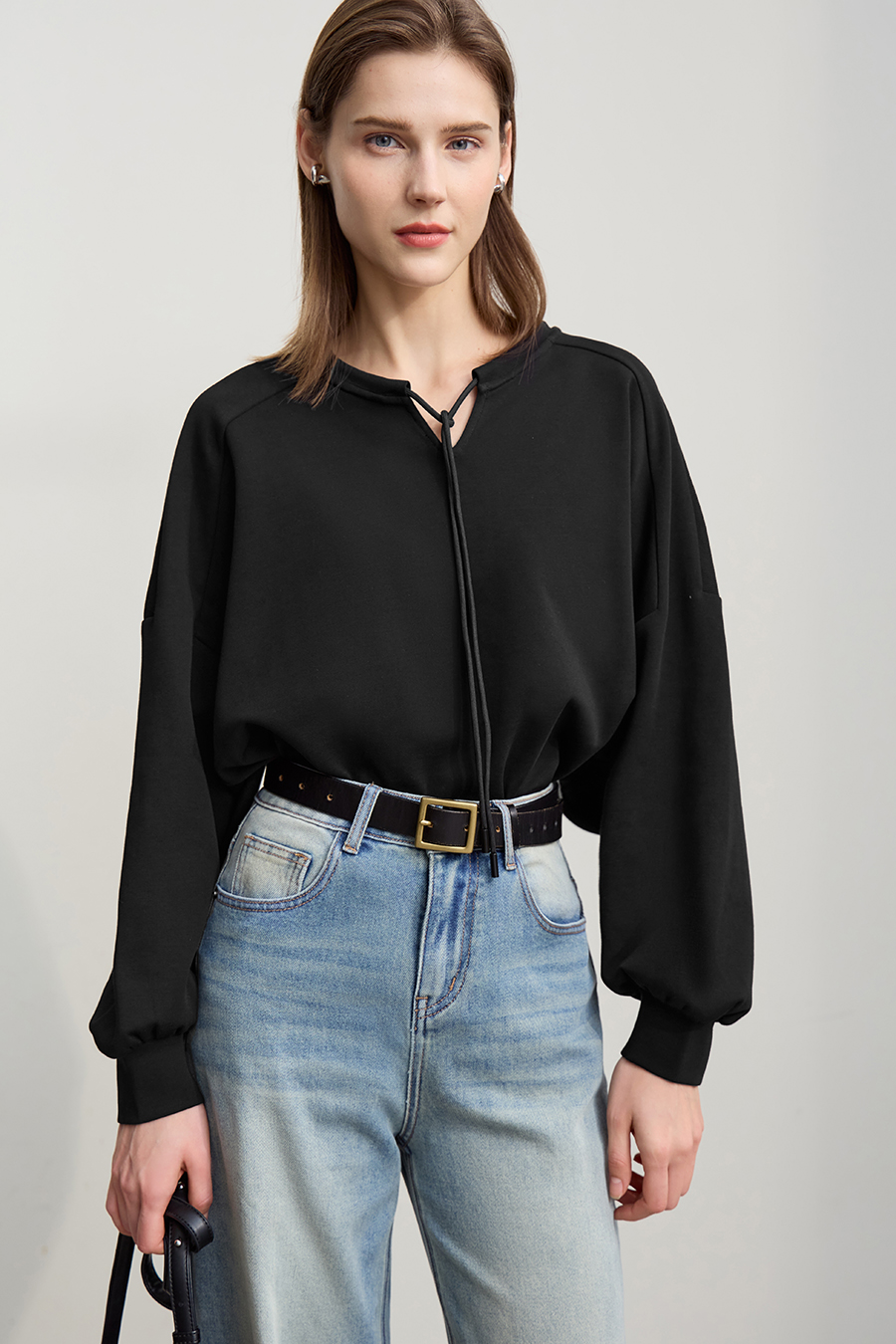 Mixed Fabric Patchwork Drawstring Hoodie|AMII-AMII.com