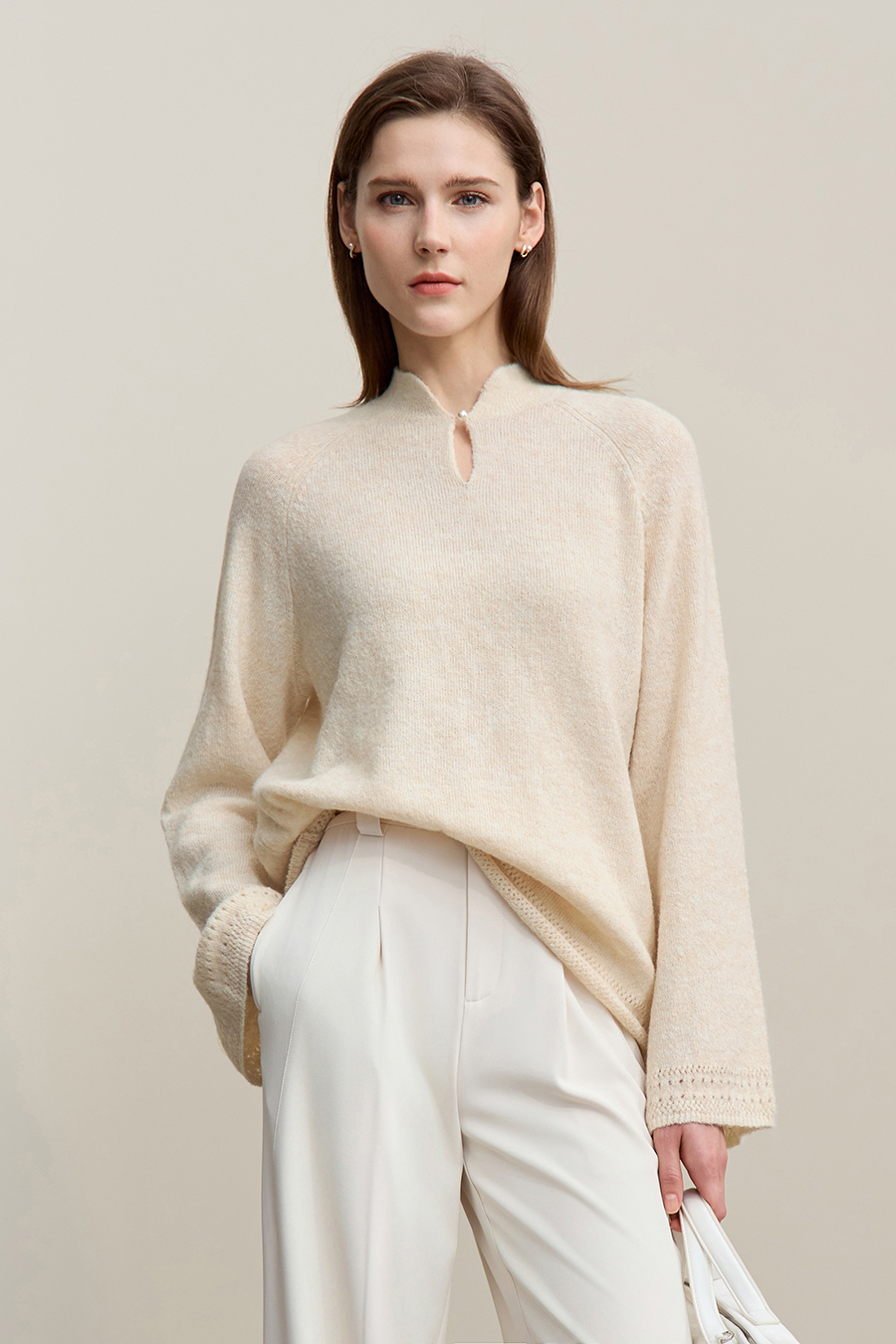 Elegant Cutout Mock Neck Knit Top