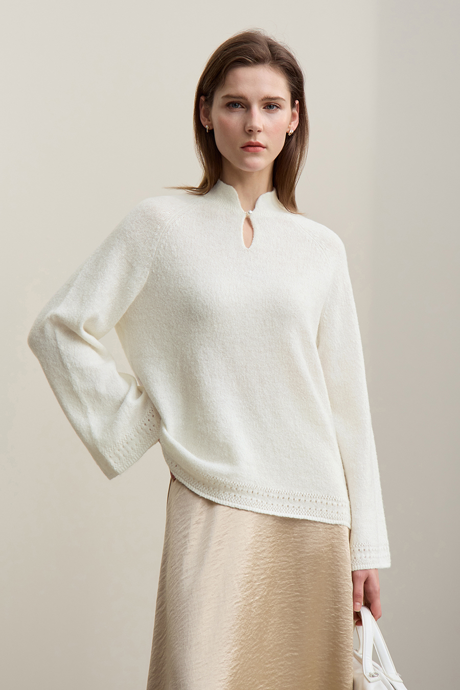 Elegant Cutout Mock Neck Knit Top