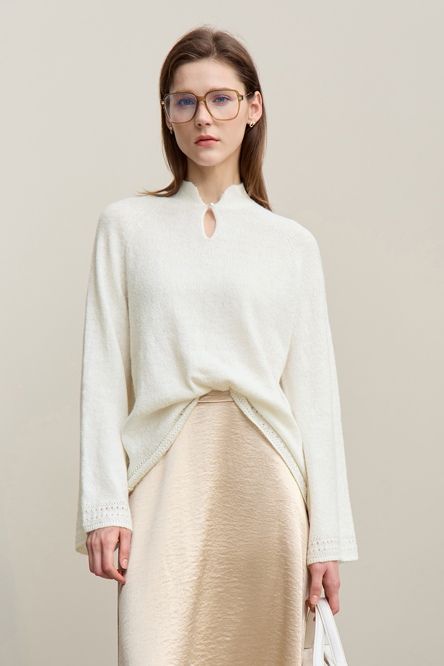 Elegant Cutout Mock Neck Knit Top