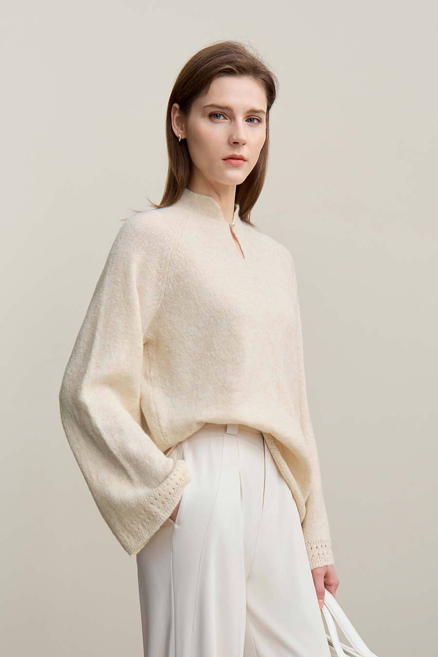 Elegant Cutout Mock Neck Knit Top