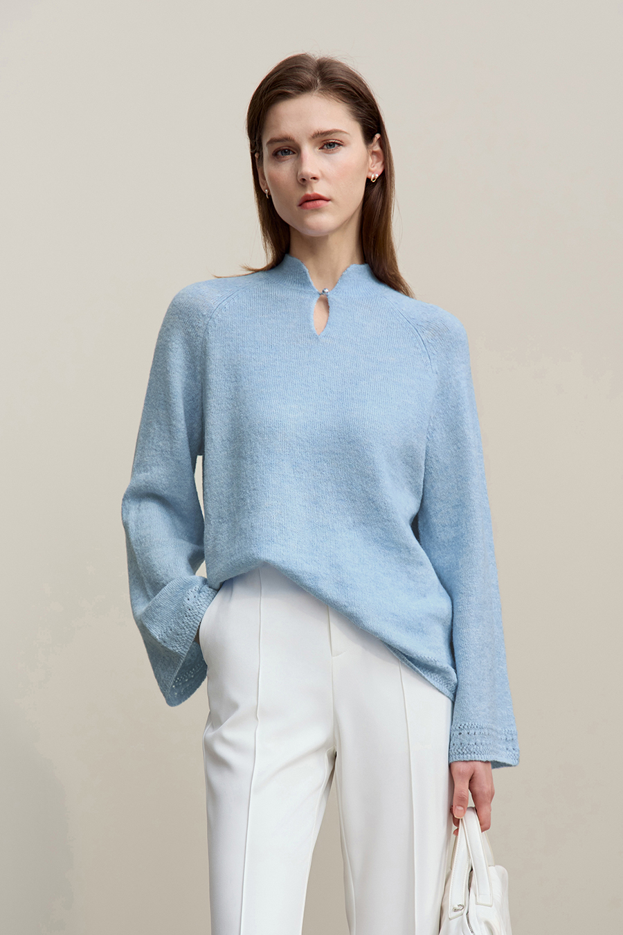 Elegant Cutout Mock Neck Knit Top