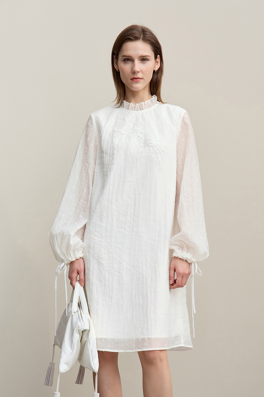 Lyocell Ruffle Trim Dress