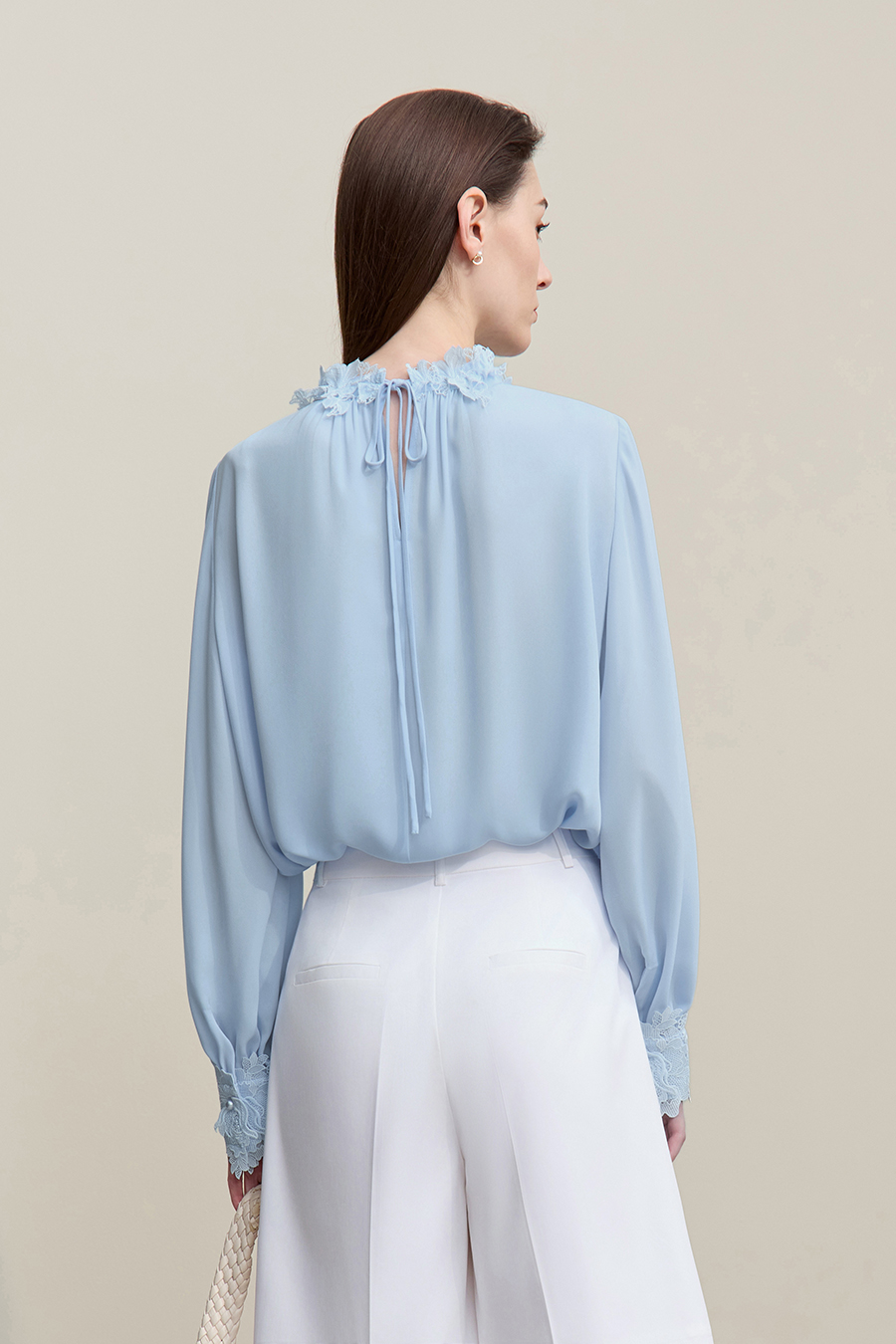Lace Spliced Chiffon Top