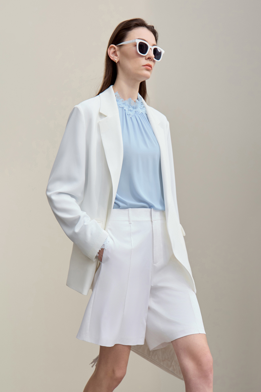 Lace Spliced Chiffon Top