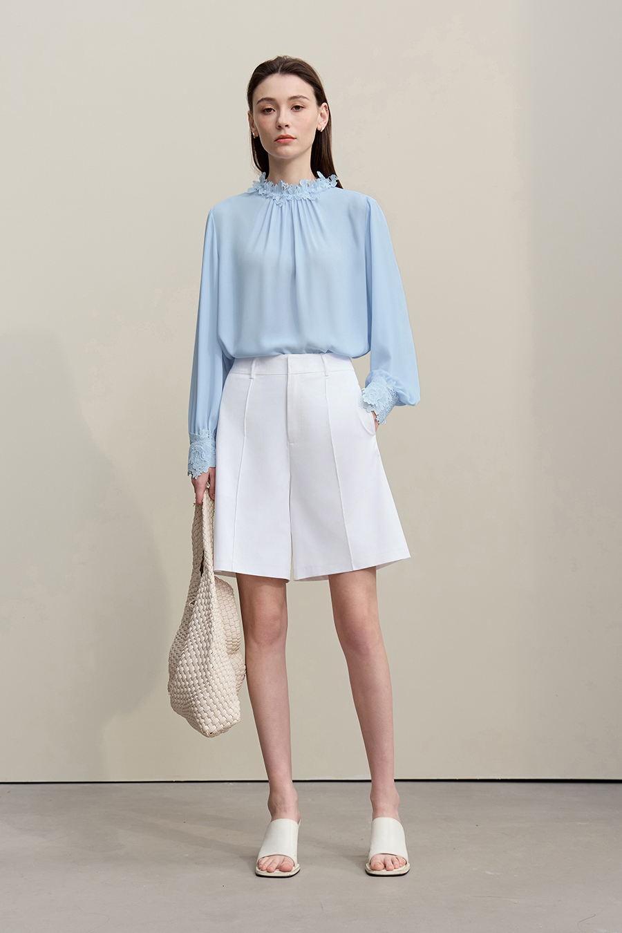 Lace Spliced Chiffon Top