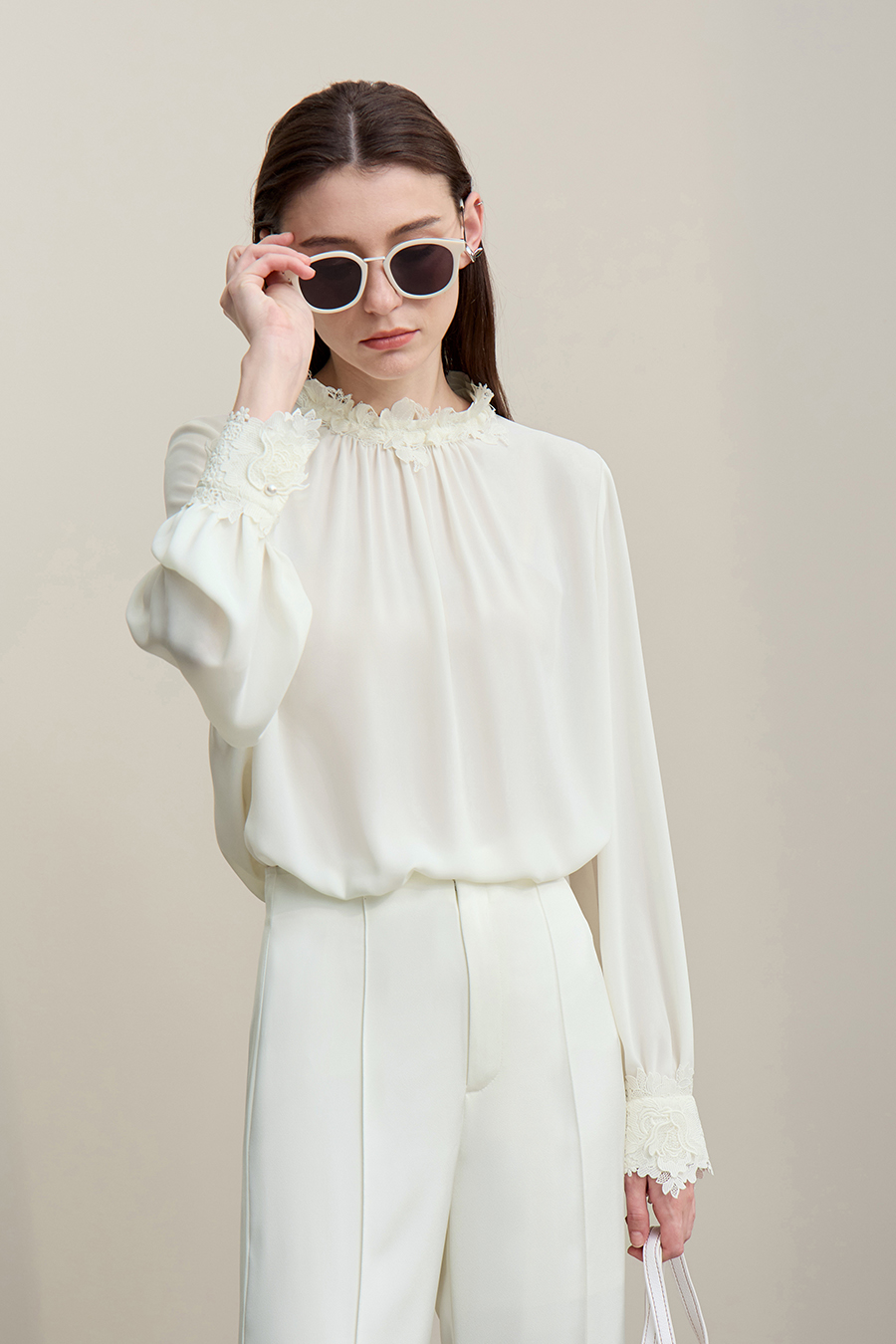 Lace Spliced Chiffon Top