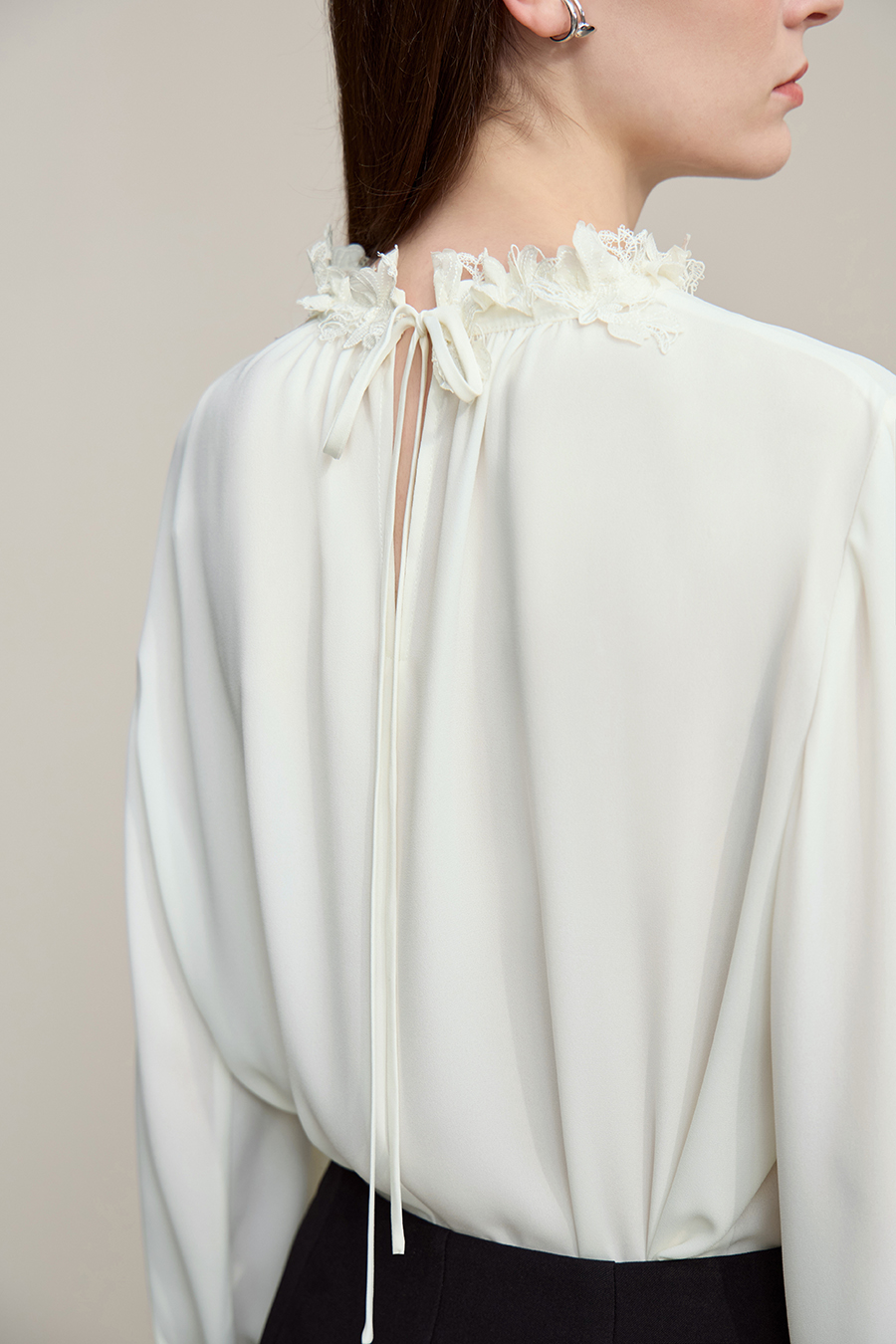 Lace Spliced Chiffon Top