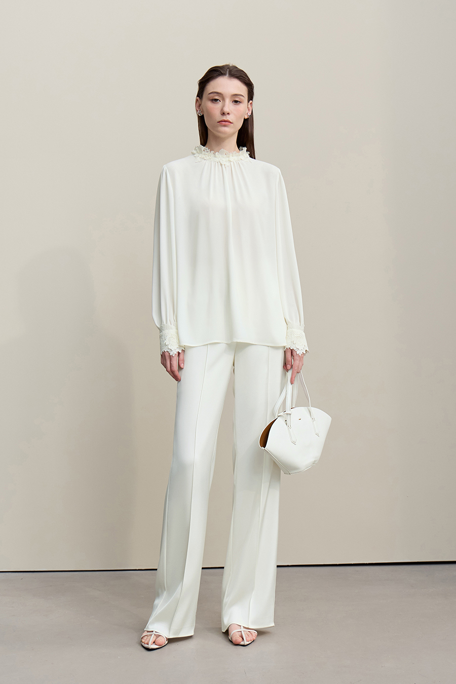 Lace Spliced Chiffon Top