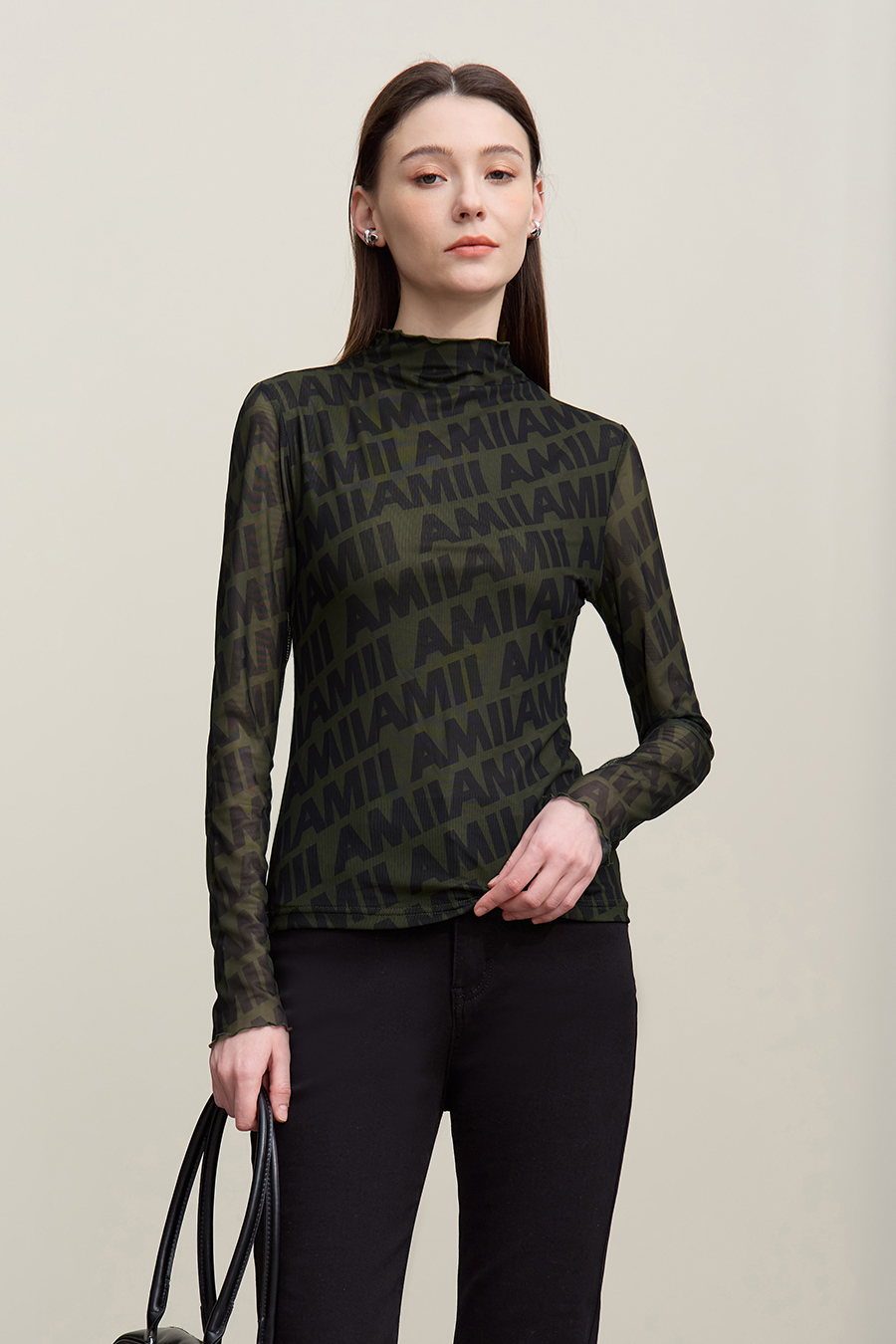 Half Turtleneck Mesh T-Shirt