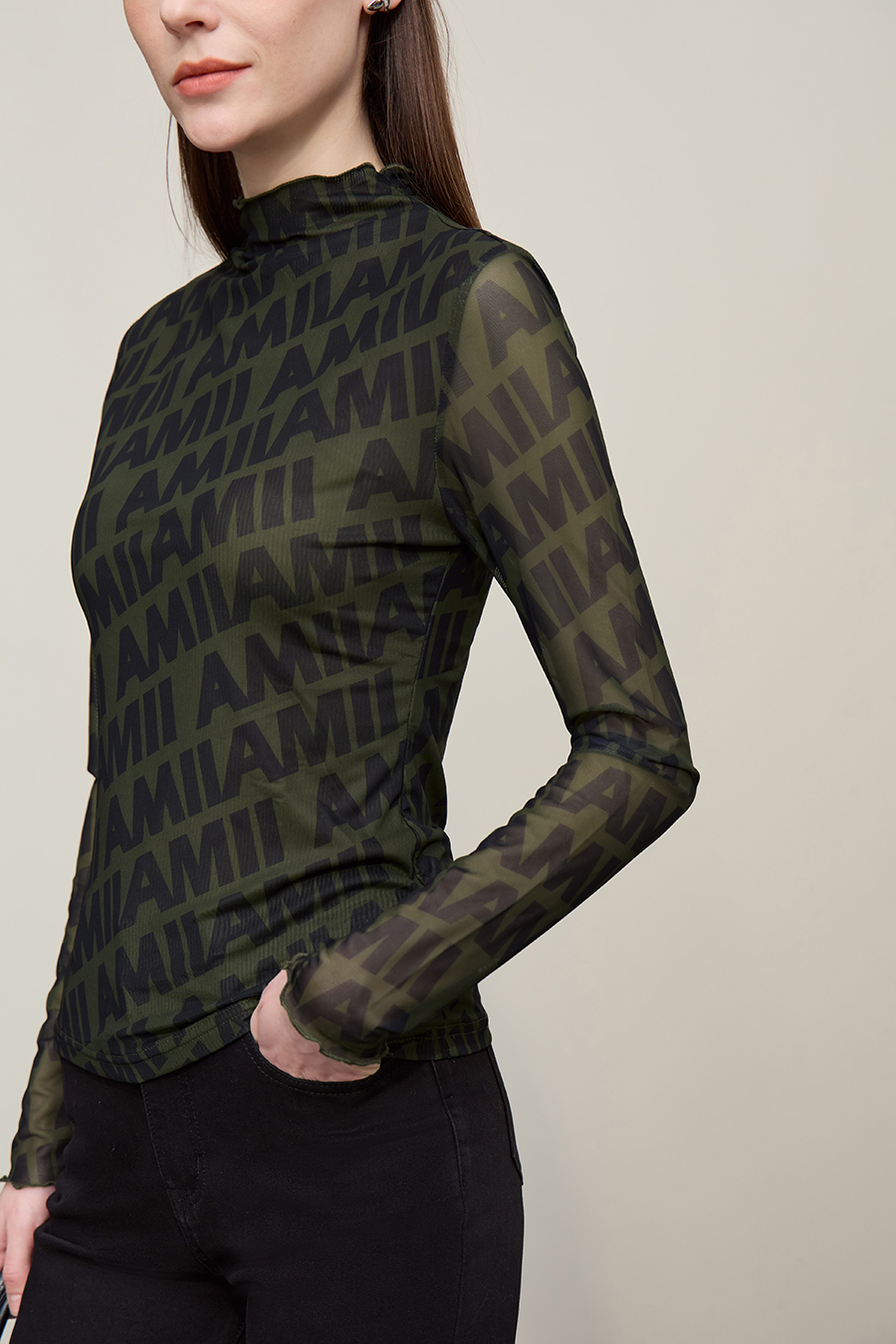 Half Turtleneck Mesh T-Shirt