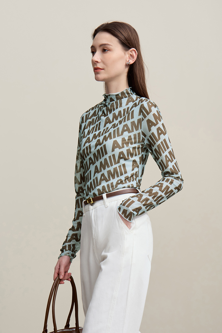 Half Turtleneck Mesh T-Shirt