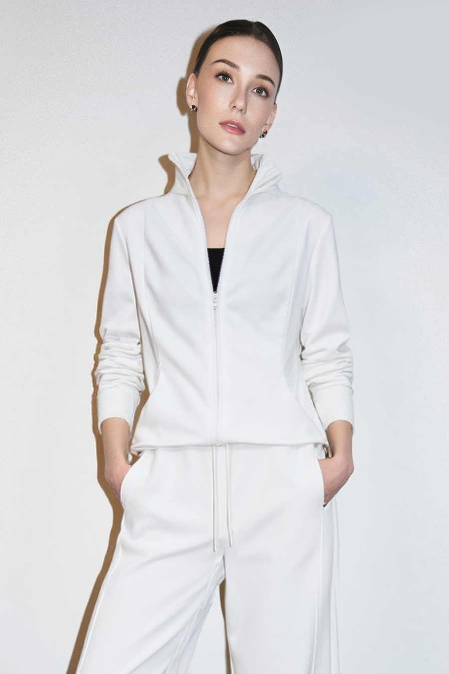 Rib Spliced Zipper Jacket|AMII