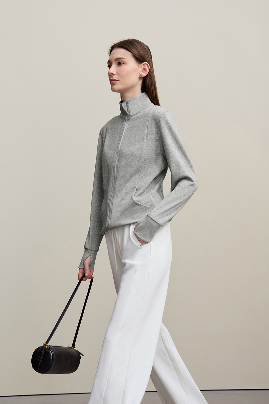 Rib Spliced Zipper Jacket|AMII