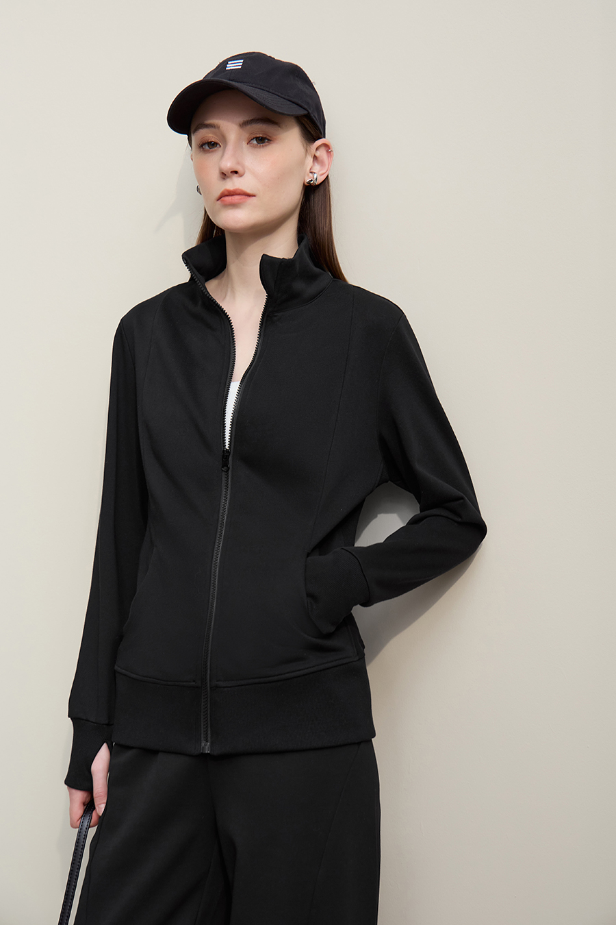 Rib Spliced Zipper Jacket|AMII